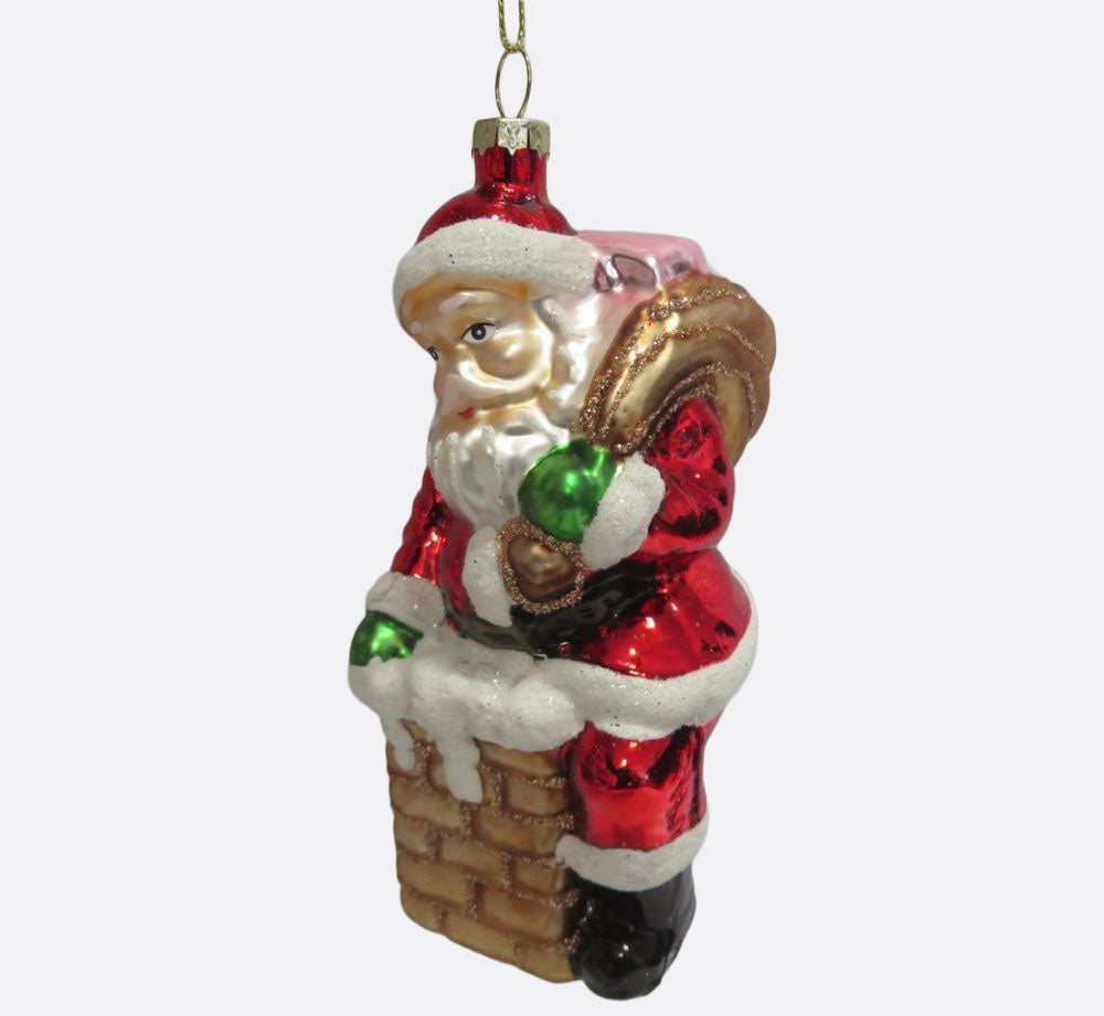Santa in Chimney - Glass Hanging Decoration