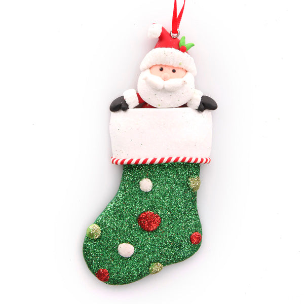 Santa in GLitter Stocking Hanging Ornament
