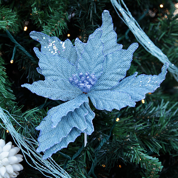 Seafoam Blue Burlap Flower in Christmas by the Sea