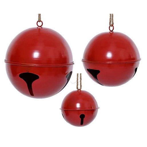 Set of 3 Oversized Hanging Red Sleigh Bells