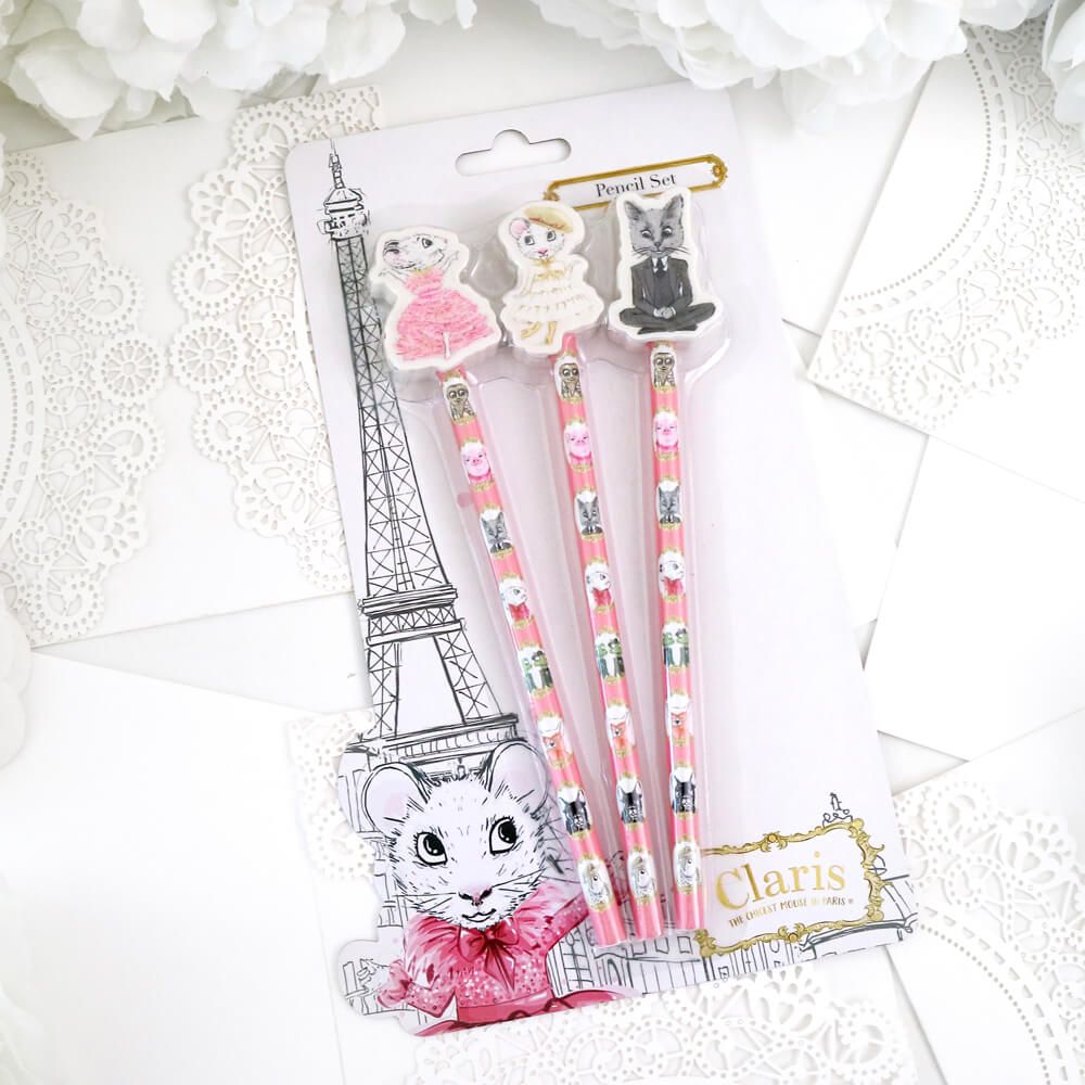 Set of 3 Pencils with Eraser Toppers - Claris