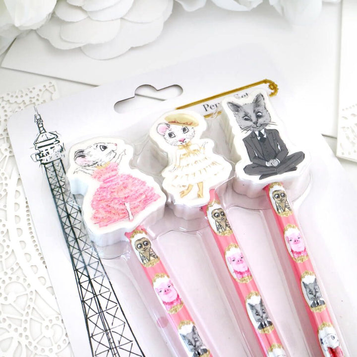 Set of 3 Pencils with Eraser Toppers - Claris