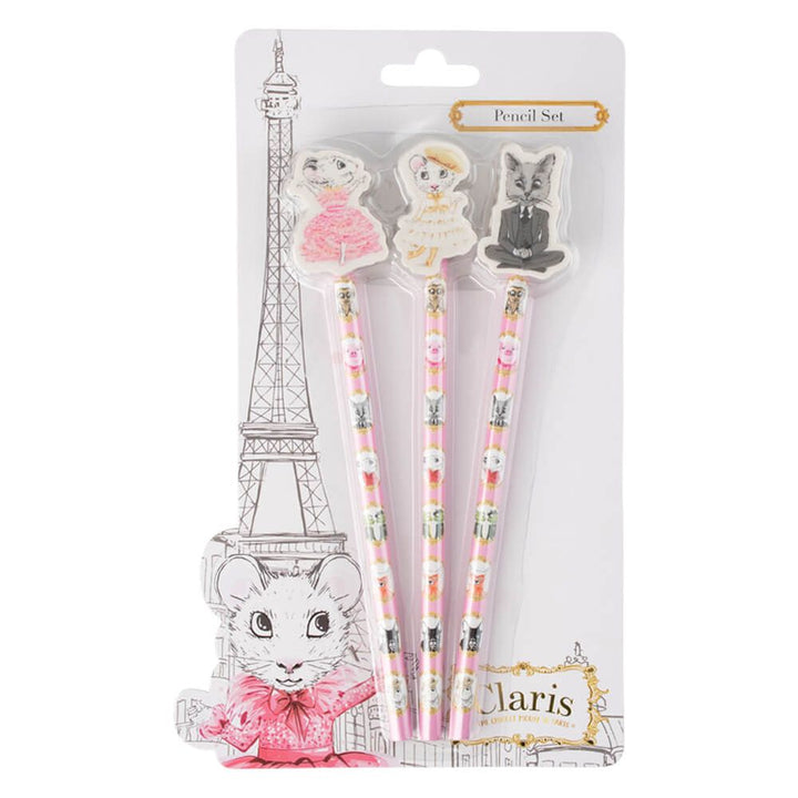 Set of 3 Pencils with Eraser Toppers - Claris