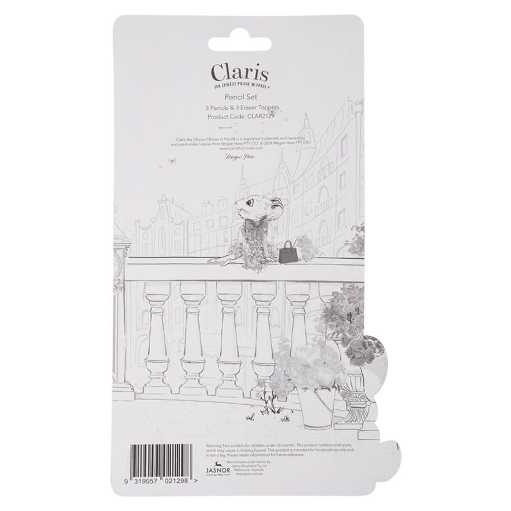 Set of 3 Pencils with Eraser Toppers - Claris