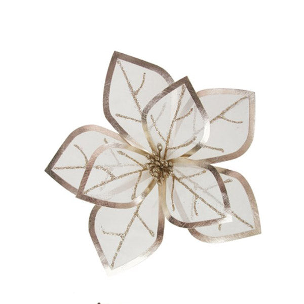 Sheer Ivory Poinsettia Flower Clip with Champagne Gold Edge 28cm