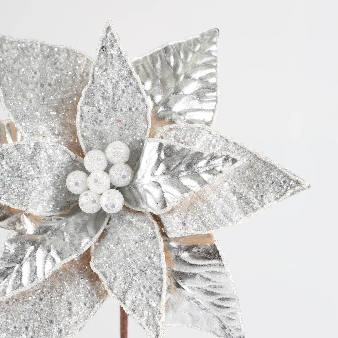 Shinny Silver Poinsettia Flower Stem