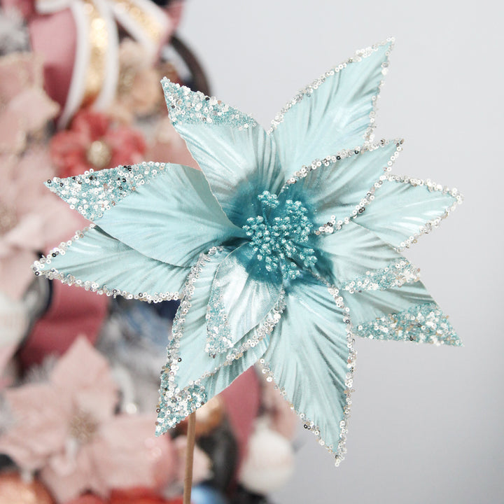 Shiny Blue Poinsettia Flower Stem