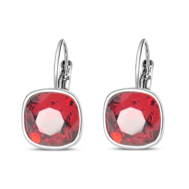 Siam Swarovski Square Stone in Rhodium - French Clip Earrings