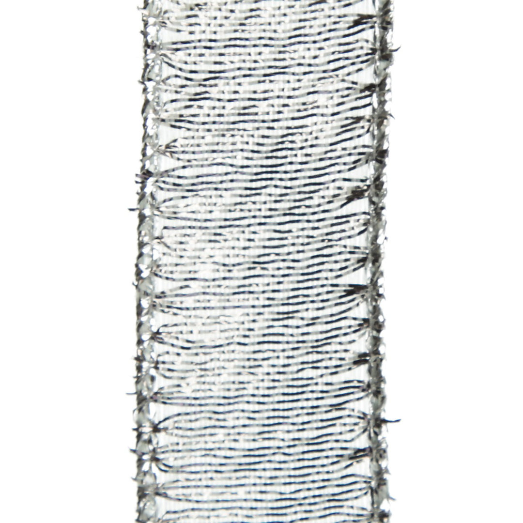 Silver &amp; Grey Metallic Wired Ribbon-2.2cm