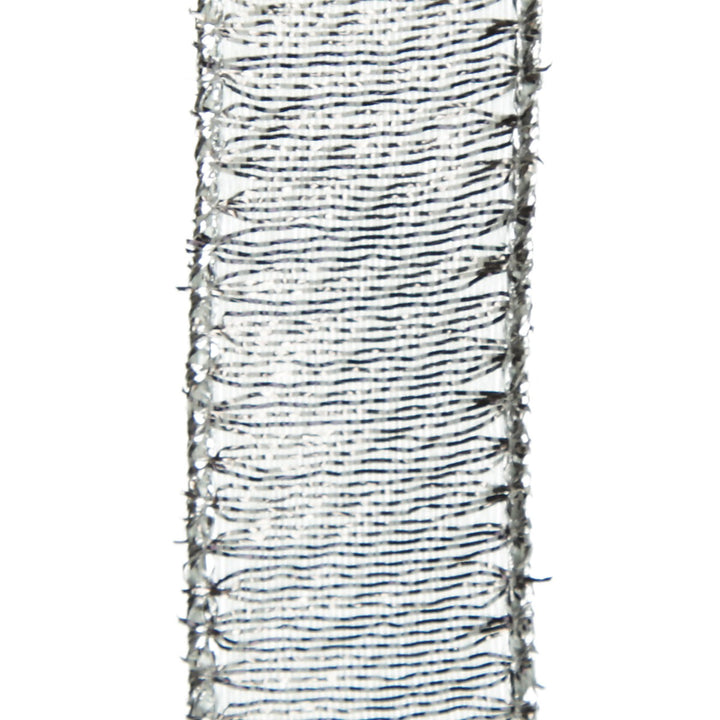 Silver &amp; Grey Metallic Wired Ribbon-2.2cm