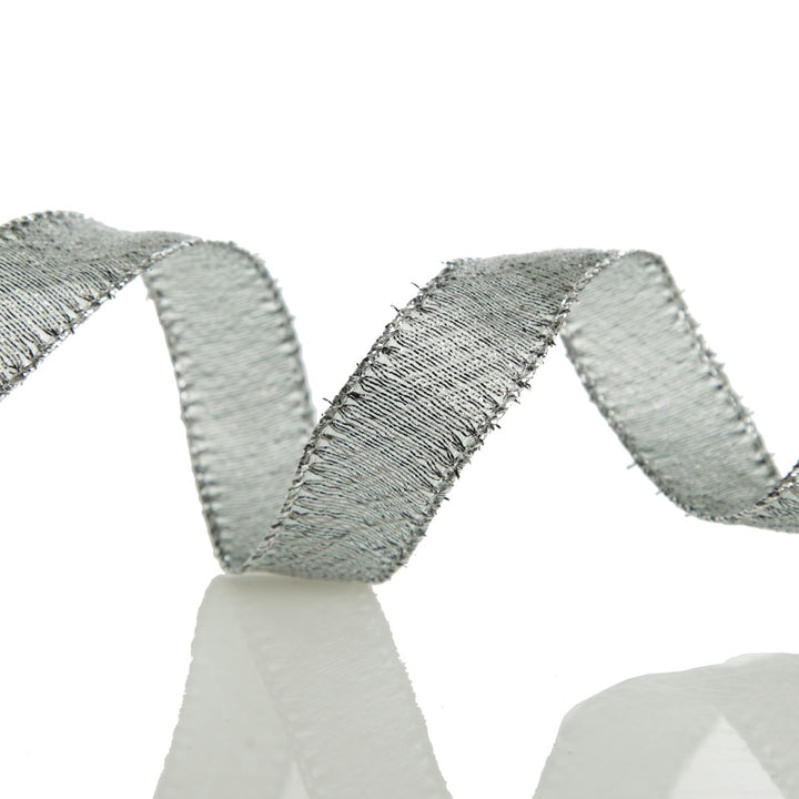 Silver &amp; Grey Metallic Wired Ribbon-2.2cm