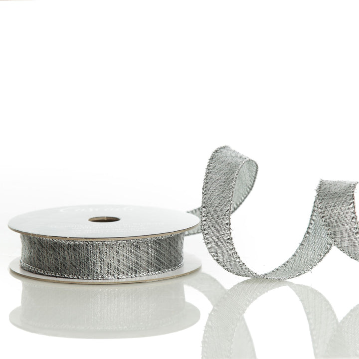 Silver &amp; Grey Metallic Wired Ribbon-2.2cm