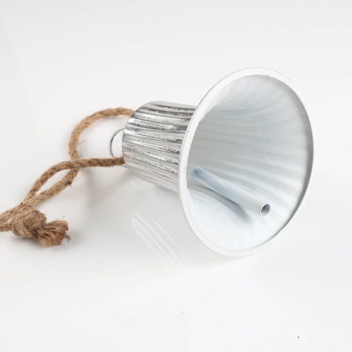 Silver Antique Fluted Metal Bell with Rope