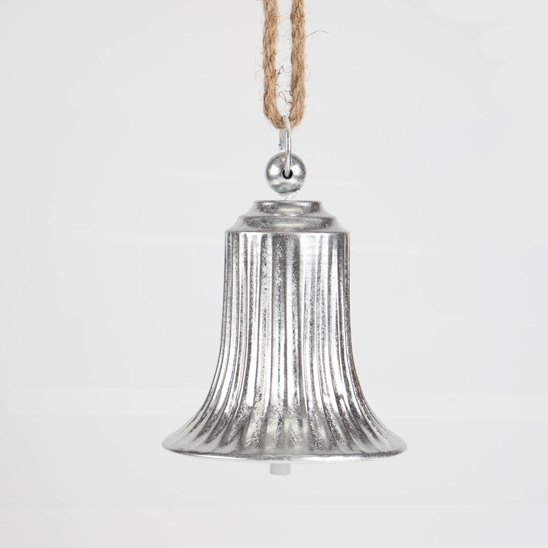 Silver Antique Fluted Metal Bell with Rope