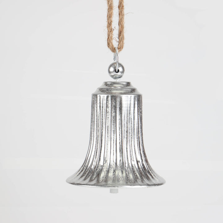 Silver Antique Fluted Metal Bell with Rope