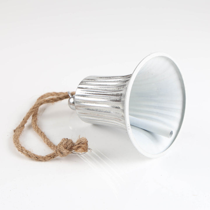 Silver Antique Fluted Metal Bell with Rope