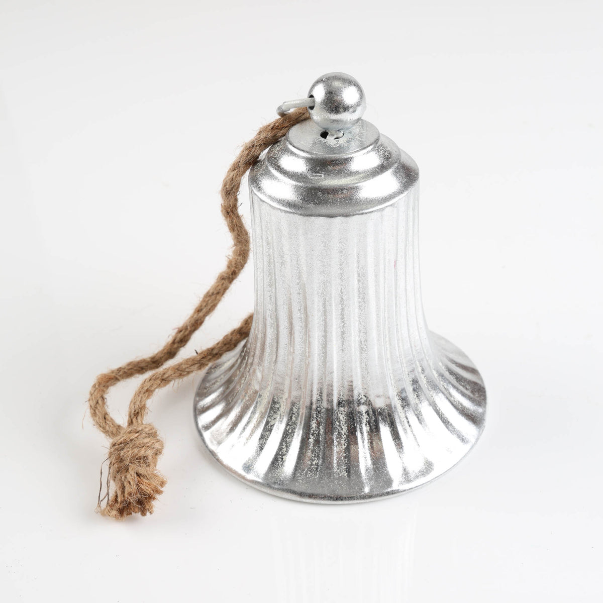 Silver Antique Fluted Metal Bell with Rope