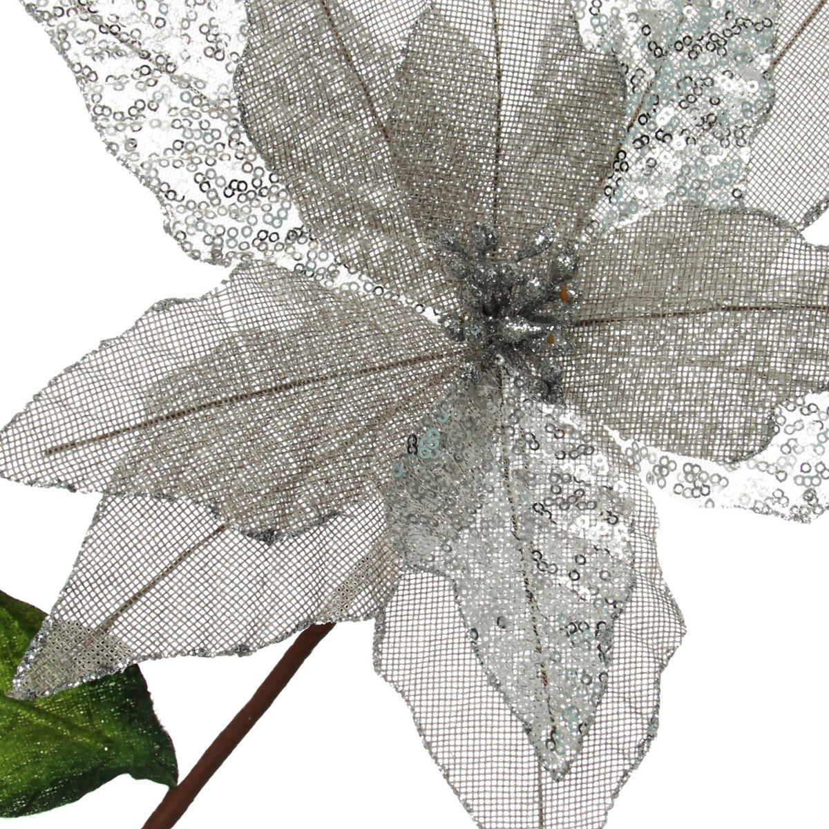 Silver Burlap Sequin Flower close up