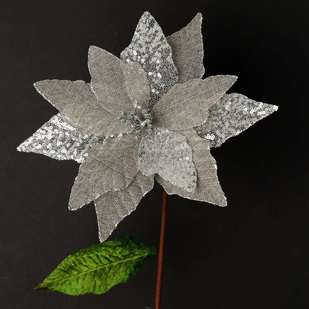 Silver Burlap Sequin Flower with black background