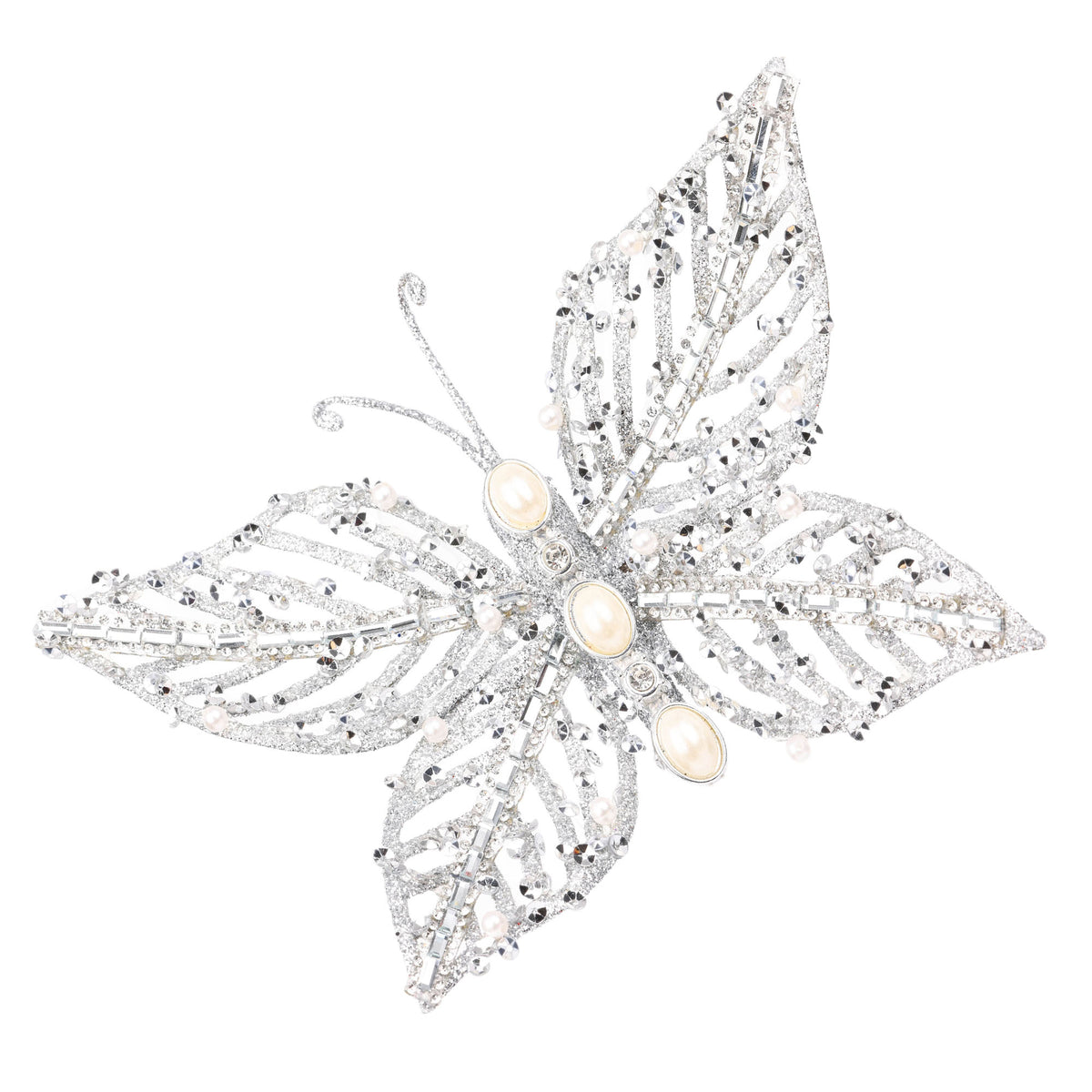 Silver Butterfly Clip with Pearl Centre