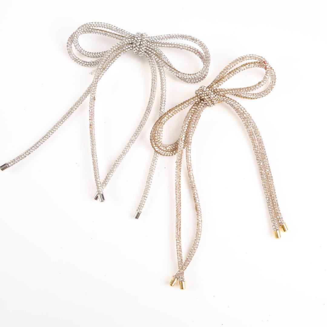 Silver Diamonte Double Bow