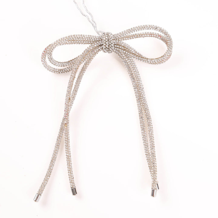 Silver Diamonte Double Bow