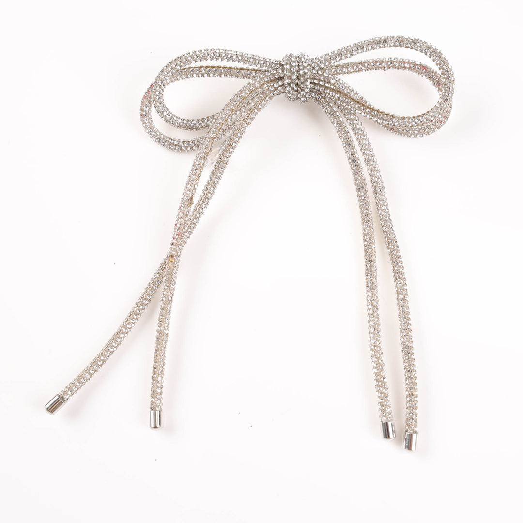 Silver Diamonte Double Bow
