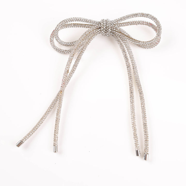 Silver Diamonte Double Bow