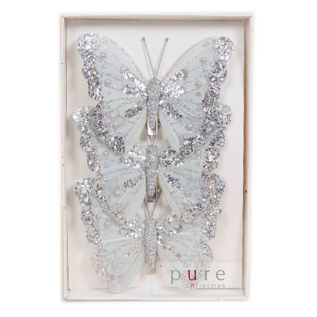 Silver Feather Butterfly Clips - Pack of 3