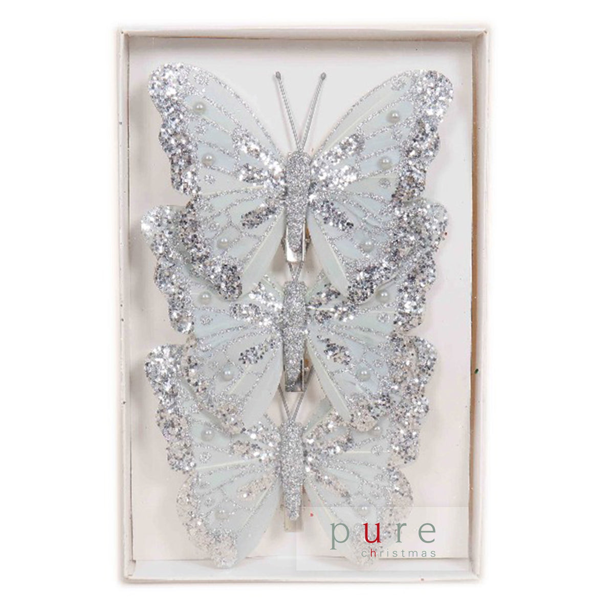 Silver Feather Butterfly Clips - Pack of 3