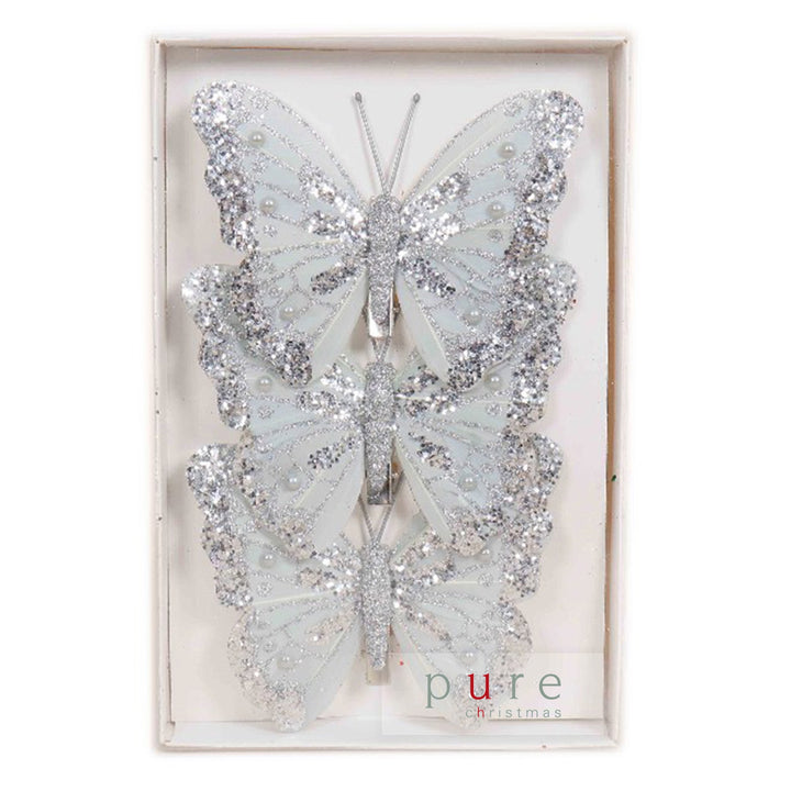 Silver Feather Butterfly Clips - Pack of 3