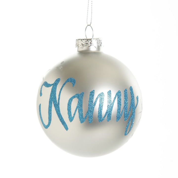 Silver Glass Personalised Christmas Bauble - Blue Glitter