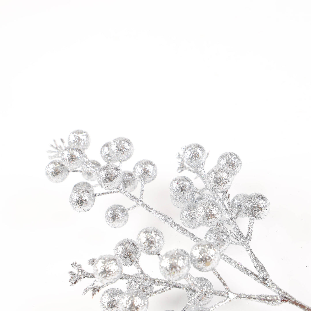 Silver Glitter Berry Pick - 32cm