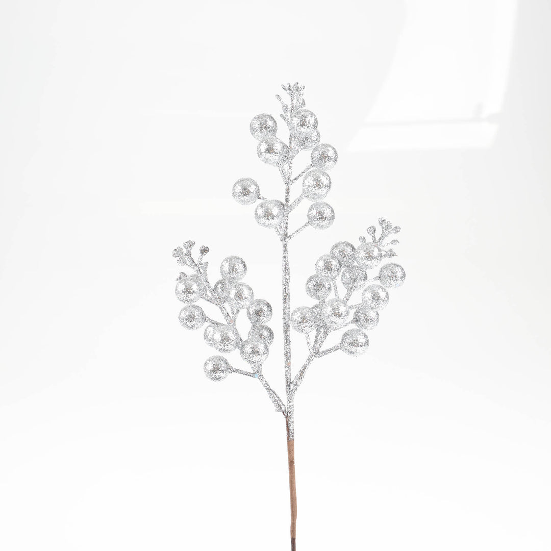 Silver Glitter Berry Pick - 32cm