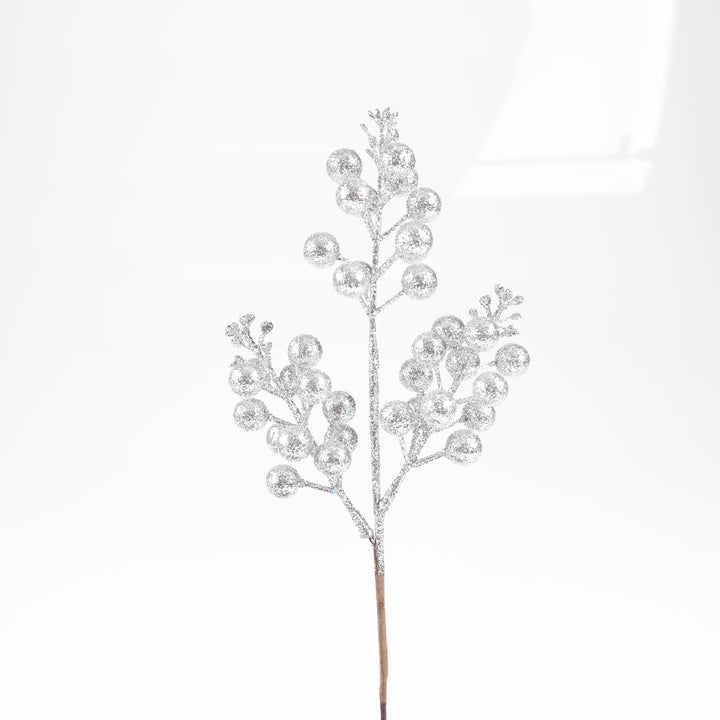 Silver Glitter Berry Pick - 32cm