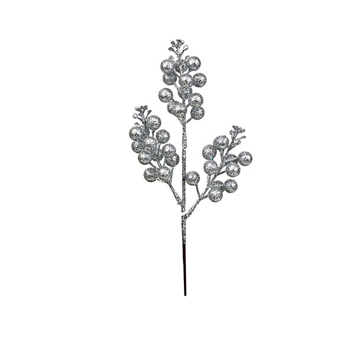 Silver Glitter Berry Pick - 32cm