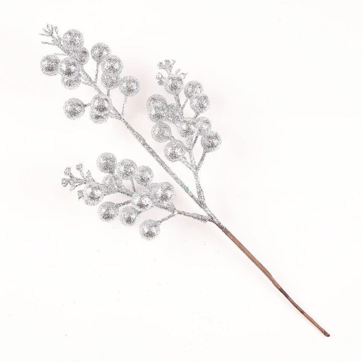 Silver Glitter Berry Pick - 32cm
