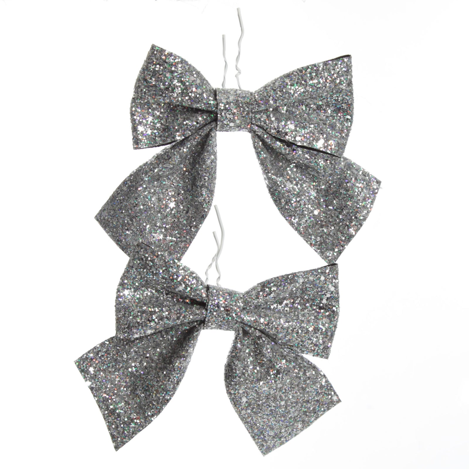Silver Glitter Bow Clip - Set of 2