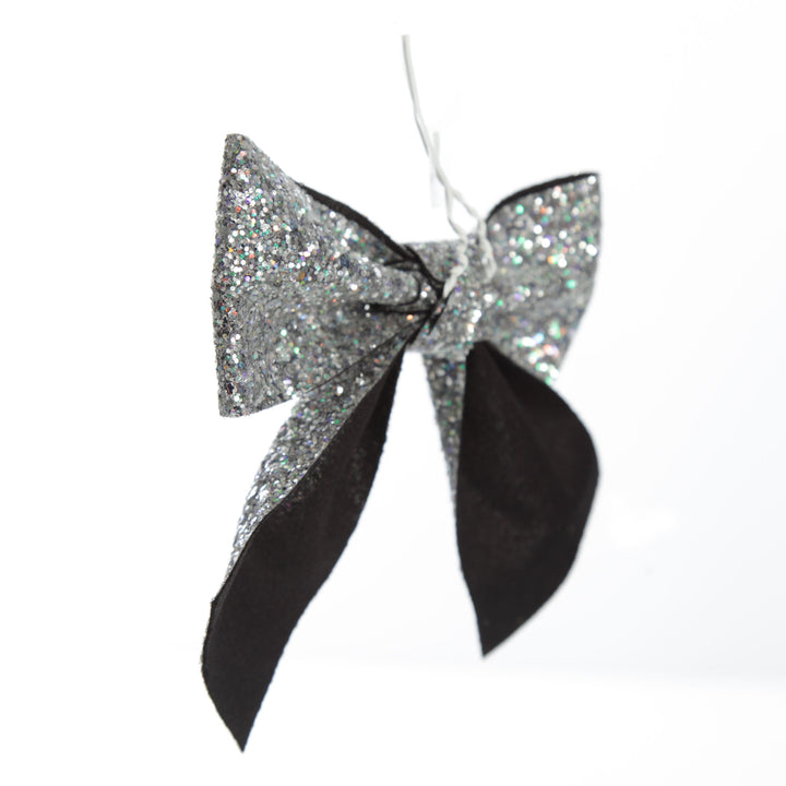 Silver Glitter Bow Clip - Set of 2