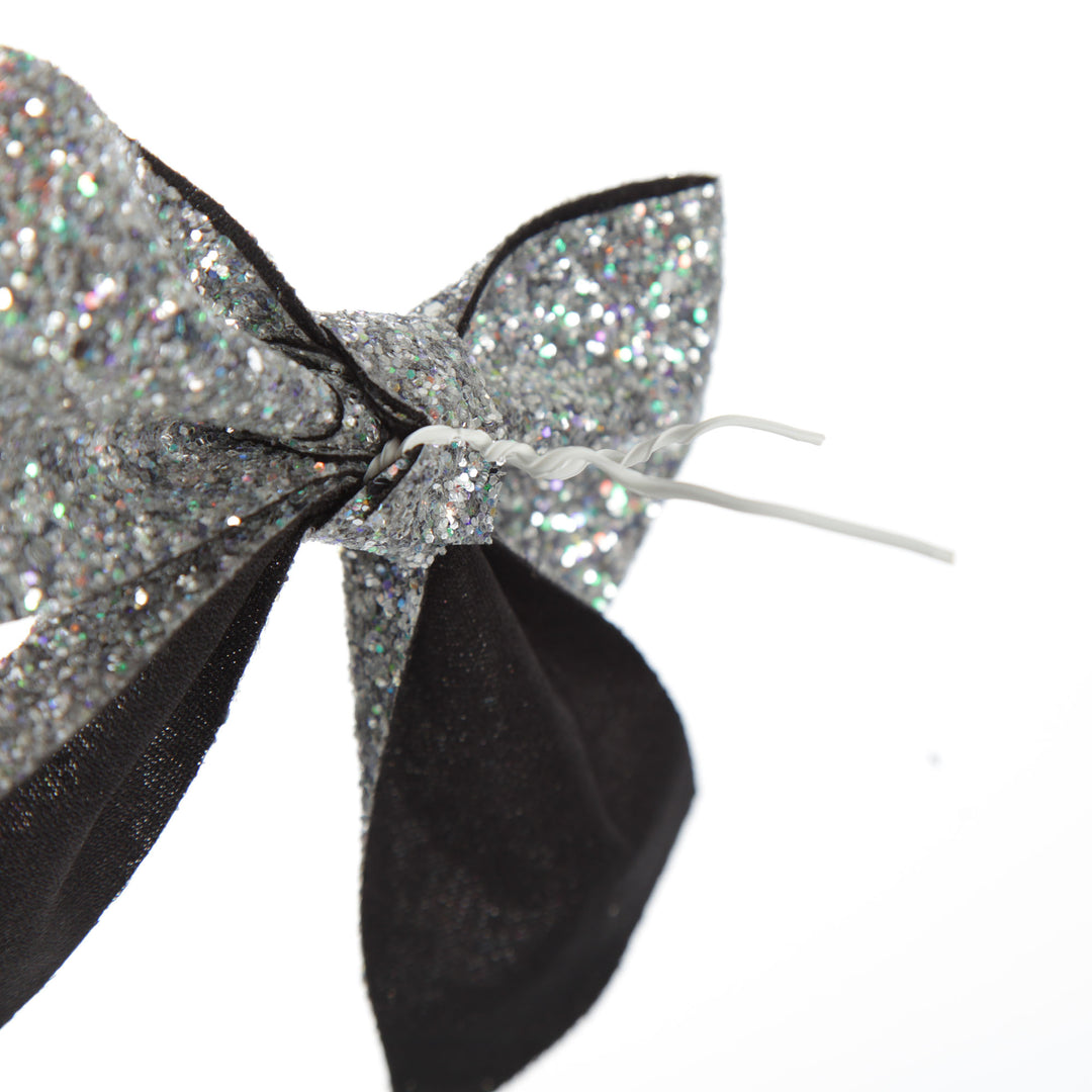 Silver Glitter Bow Clip - Set of 2
