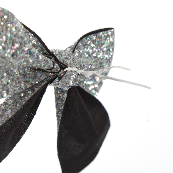Silver Glitter Bow Clip - Set of 2