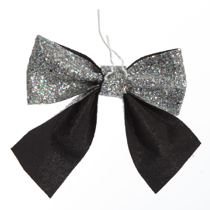 Silver Glitter Bow Clip - Set of 2
