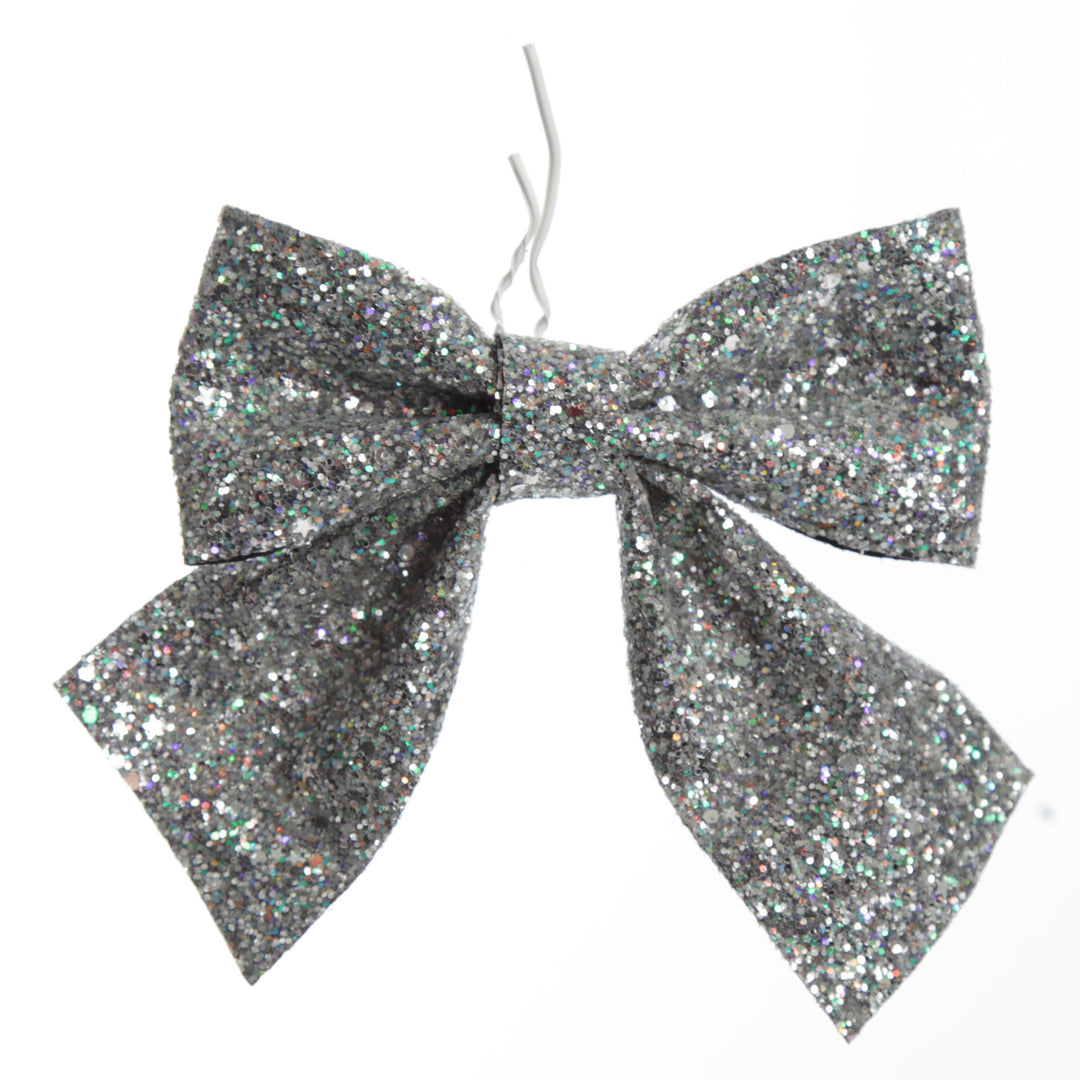 Silver Glitter Bow Clip - Set of 2