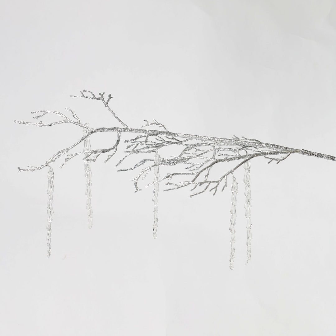 Silver Glitter Branch Spray with Hanging Icicles