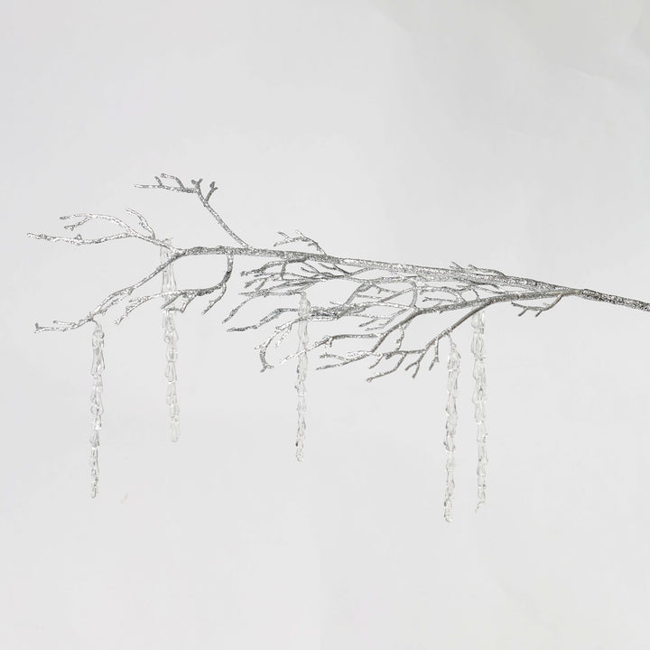 Silver Glitter Branch Spray with Hanging Icicles