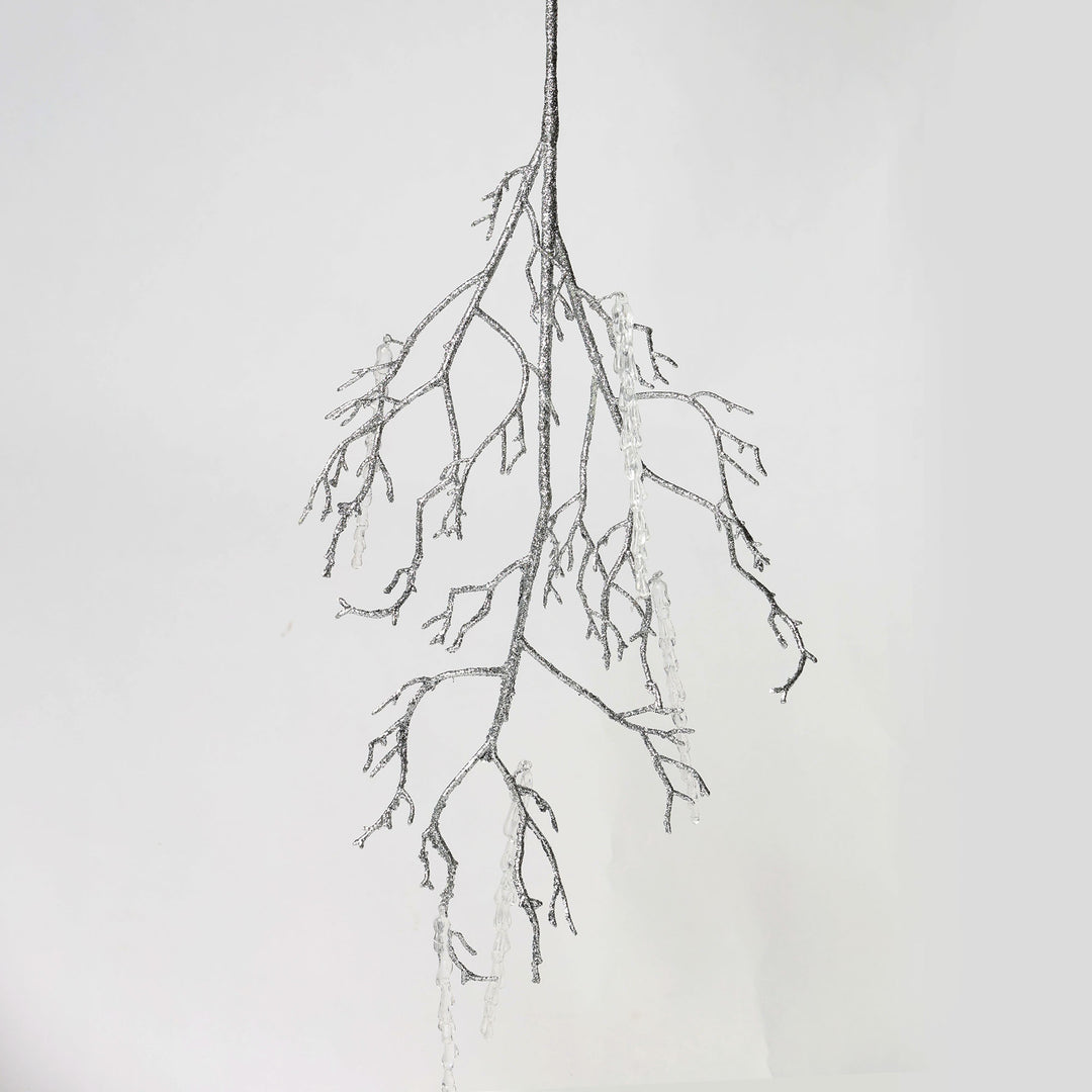 Silver Glitter Branch Spray with Hanging Icicles