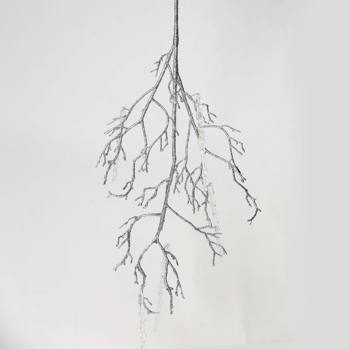 Silver Glitter Branch Spray with Hanging Icicles