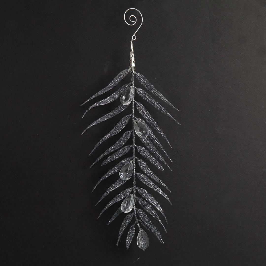 Silver Glitter Fern and Crystal Tree Decoration