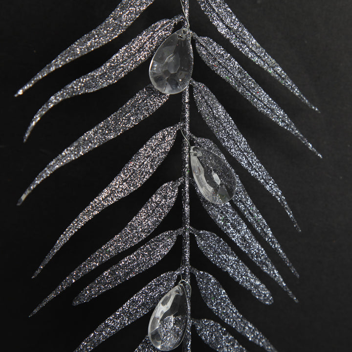 Silver Glitter Fern and Crystal Tree Decoration