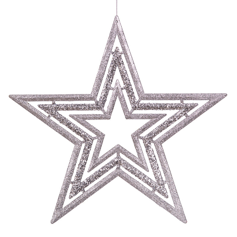 Silver Glitter Hanging Star Christmas Tree Decoration 